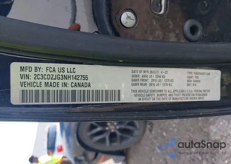 2022 Dodge Challenger Gt z USA, uszkodzony, nr VIN 2C3CDZJG3NH142755